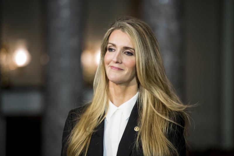 Former Sen. Kelly Loeffler, R-Ga., waits for Vice President Mike Pence to arrive for her swearing-in reenactment for the cameras in the Capitol in January 2020. Former Sen. Kelly Loeffler, R-Ga., waits for Vice President Mike Pence to arrive for her swearing-in reenactment for the cameras in the Capitol in January 2020.