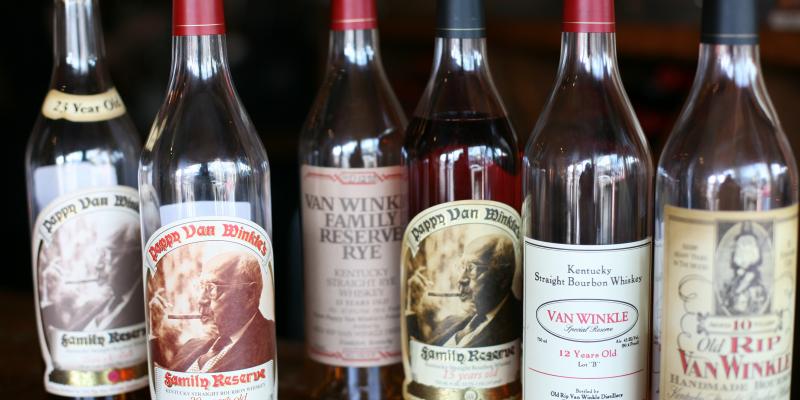 Pappy Van Winkle bourbons at Bourbons Bistro in Louisville, Ky. The spirit was pricey even before a heist at the distillery last October. Now, a 2-ounce pour can cost $100. Pappy Van Winkle bourbons at Bourbons Bistro in Louisville, Ky. The spirit was pricey even before a heist at the distillery last October. Now, a 2-ounce pour can cost $100.