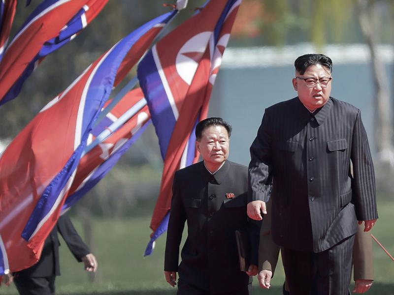 North Korean leader Kim Jong Un, right, and Choe Ryong Hae, vice chairman of the central committee of the Workers' Party, arrive for the official opening of the Ryomyong residential area, in April 2017 in in Pyongyang, North Korea. North Korean leader Kim Jong Un, right, and Choe Ryong Hae, vice chairman of the central committee of the Workers' Party, arrive for the official opening of the Ryomyong residential area, in April 2017 in in Pyongyang, North Korea.