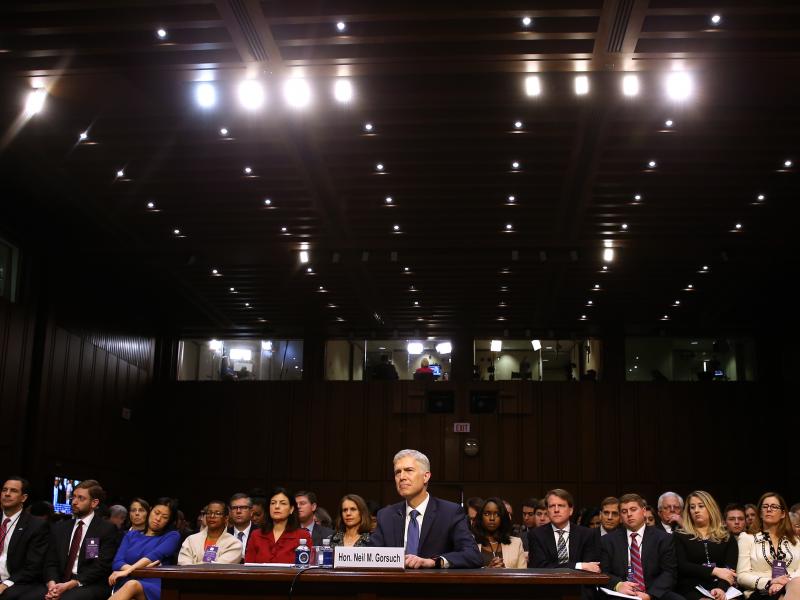 Neil Gorsuch takes part in a Senate Judiciary Committee confirmation hearing as US President Donald Trump's nominee for the Supreme Court on Capitol Hill in Washington, D.C. on Monday. Neil Gorsuch takes part in a Senate Judiciary Committee confirmation hearing as US President Donald Trump's nominee for the Supreme Court on Capitol Hill in Washington, D.C. on Monday.