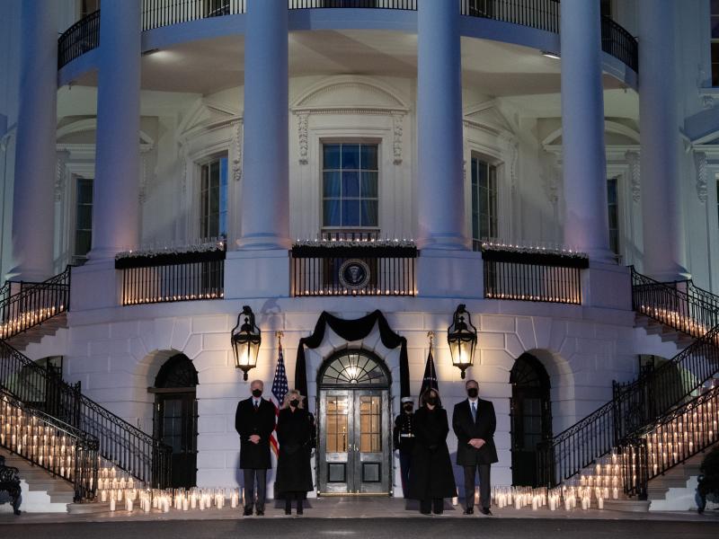 President Biden, first lady Jill Biden, Vice President Harris and second gentleman Doug Emhoff hold a moment of silence and candlelight ceremony in honor of those who have lost their lives to the coronavirus. President Biden, first lady Jill Biden, Vice President Harris and second gentleman Doug Emhoff hold a moment of silence and candlelight ceremony in honor of those who have lost their lives to the coronavirus.