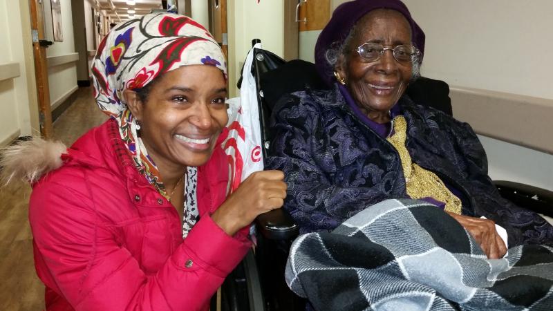 Keitra Bates (left) moved to tears upon meeting 106-year old Leila Williams at her nursing home. Bates recently discovered that Williams once ran Leila's Dinette in the building where Bates now runs Marddy's Shared Kitchen and Marketplace. Keitra Bates (left) moved to tears upon meeting 106-year old Leila Williams at her nursing home. Bates recently discovered that Williams once ran Leila's Dinette in the building where Bates now runs Marddy's Shared Kitchen and Marketplace.