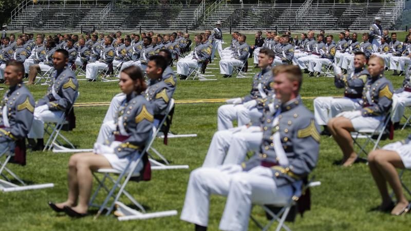 Stands remain empty as family members of United States Military Academy graduating cadets are restricted from attending commencement ceremonies on June 13 in West Point, N.Y Stands remain empty as family members of United States Military Academy graduating cadets are restricted from attending commencement ceremonies on June 13 in West Point, N.Y