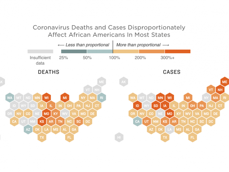 Map of cases and deaths from the coronavirus among African Americans Map of cases and deaths from the coronavirus among African Americans