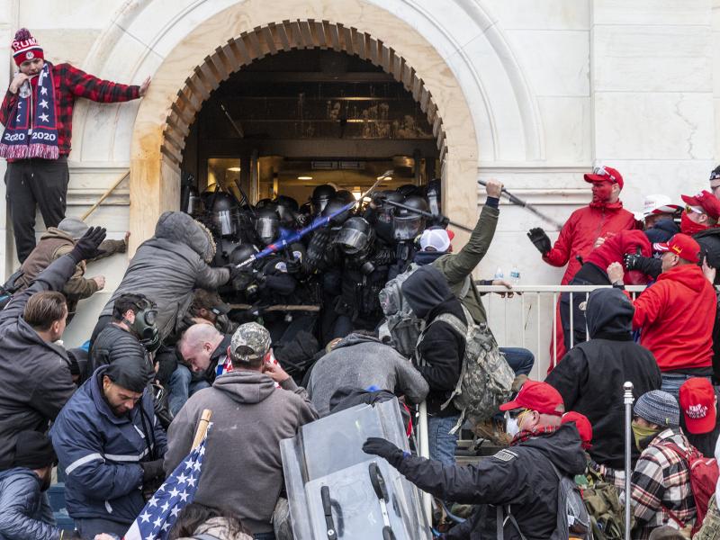 A mob of pro-Trump extremists clash with police as they try to enter the U.S. Capitol, hoping to overthrow the results of the 2020 election. Washington, D.C., Mayor Muriel Bowser calls the violent takeover of the Capitol building a case of "domestic terro A mob of pro-Trump extremists clash with police as they try to enter the U.S. Capitol, hoping to overthrow the results of the 2020 election. Washington, D.C., Mayor Muriel Bowser calls the violent takeover of the Capitol building a case of "domestic terro