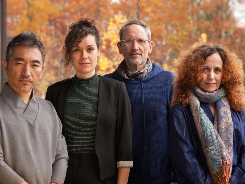 Composer Osvaldo Golijov (second from right) and three of his colleagues on Falling Out of Time: vocalists Wu Tong, Nora Fischer and Biella da Costa. Composer Osvaldo Golijov (second from right) and three of his colleagues on Falling Out of Time: vocalists Wu Tong, Nora Fischer and Biella da Costa.