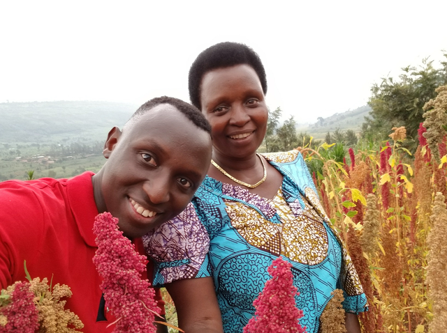 Cedric Habiyaremye and his mother, Agnes Mukankwaya, on a quinoa farm in Rwanda. Cedric Habiyaremye and his mother, Agnes Mukankwaya, on a quinoa farm in Rwanda.