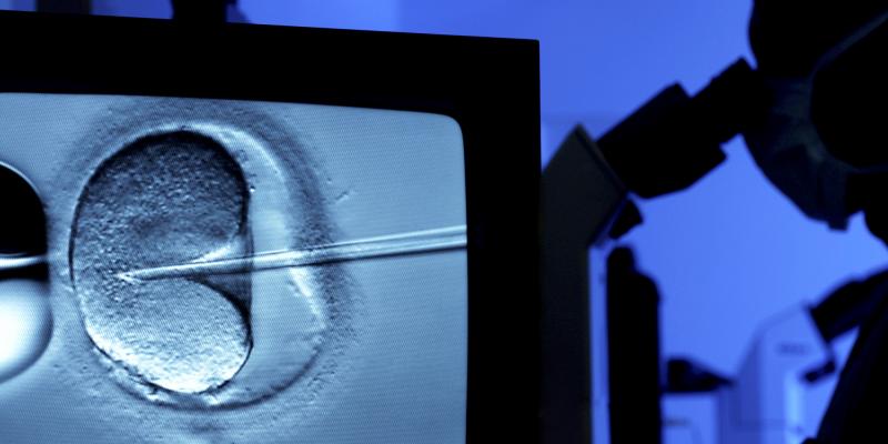 In the technique known as intracytoplasmic sperm injection, a fertility specialist uses a tiny needle to inject sperm into an egg cell. In the technique known as intracytoplasmic sperm injection, a fertility specialist uses a tiny needle to inject sperm into an egg cell.