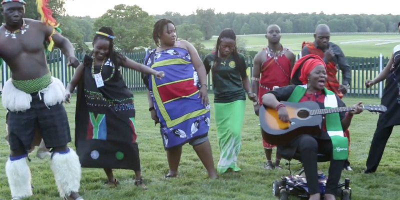Grace Jerry performs her original single "E Go Happen" at a gathering of young African leaders at Montpelier, James Madison's home. The lyrics say: "Yes we can, sure we can change the world." Grace Jerry performs her original single "E Go Happen" at a gathering of young African leaders at Montpelier, James Madison's home. The lyrics say: "Yes we can, sure we can change the world."