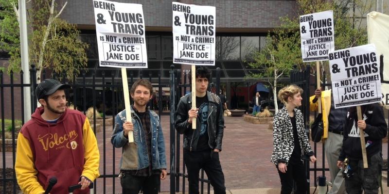 Protesters rally outside the Department of Children and Families in Hartford, Conn., in April. The state's decision to send a transgender teen to adult prison has galvanized juvenile justice and LGBT advocates. Protesters rally outside the Department of Children and Families in Hartford, Conn., in April. The state's decision to send a transgender teen to adult prison has galvanized juvenile justice and LGBT advocates.
