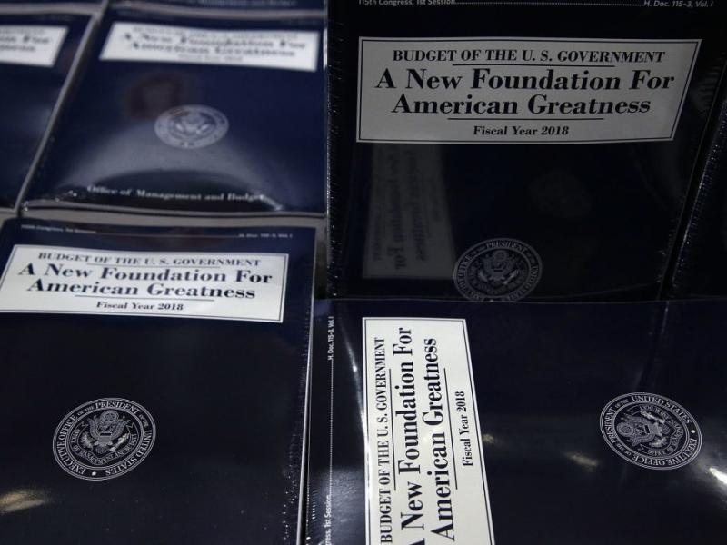 Stacks of President Trump's FY2018 budget proposal are seen during a photo availability Tuesday on Capitol Hill. Stacks of President Trump's FY2018 budget proposal are seen during a photo availability Tuesday on Capitol Hill.