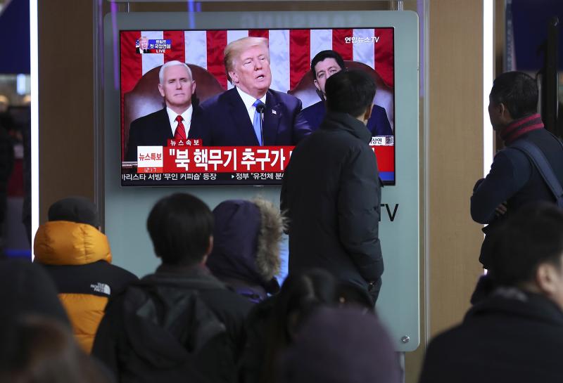 President Trump's State of the Union address is broadcast at a railway station in Seoul, South Korea, on Wednesday. The White House is no longer considering Victor Cha for the South Korea ambassadorship. President Trump's State of the Union address is broadcast at a railway station in Seoul, South Korea, on Wednesday. The White House is no longer considering Victor Cha for the South Korea ambassadorship.