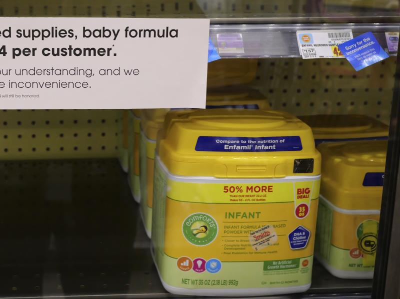 A sign tells customers of limited supplies of baby formula at a grocery store in Salt Lake City on Tuesday. A sign tells customers of limited supplies of baby formula at a grocery store in Salt Lake City on Tuesday.