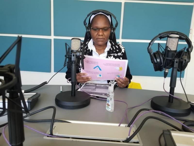 Sister Astridah Banda produces a live radio show called "COVID-19 Awareness Program" in Zambia to share crucial information about the coronavirus in local languages. Sister Astridah Banda produces a live radio show called "COVID-19 Awareness Program" in Zambia to share crucial information about the coronavirus in local languages.