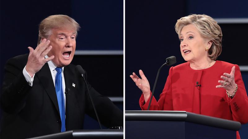 Left: Republican nominee Donald Trump speaks during the presidential debate at Hofstra University on Monday in Hempstead, N.Y. Right: Democratic nominee Hillary Clinton speaks during the debate. Left: Republican nominee Donald Trump speaks during the presidential debate at Hofstra University on Monday in Hempstead, N.Y. Right: Democratic nominee Hillary Clinton speaks during the debate.