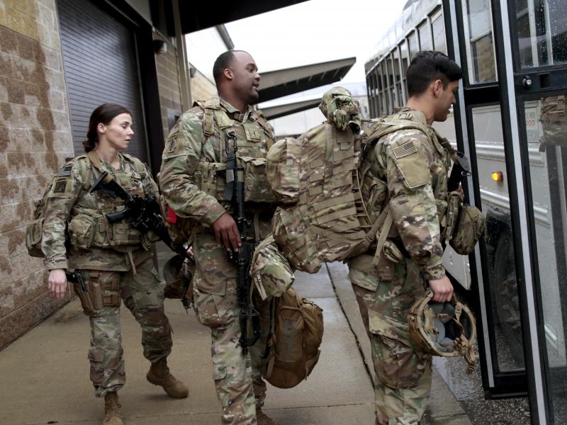 U.S. Army soldiers board a bus in January 2020 at Fort Bragg, N.C., one of the military bases that will likely see population boosts in their 2020 census counts due to a change to how troops deployed abroad were counted. U.S. Army soldiers board a bus in January 2020 at Fort Bragg, N.C., one of the military bases that will likely see population boosts in their 2020 census counts due to a change to how troops deployed abroad were counted.