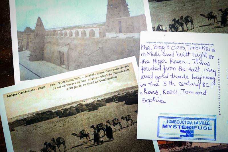 A message on a postcard addressed to a school in the United States. A message on a postcard addressed to a school in the United States.