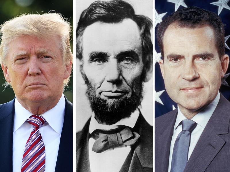 (Left to right) Donald Trump, Abraham Lincoln and then vice presidential-candidate Richard Nixon (Left to right) Donald Trump, Abraham Lincoln and then vice presidential-candidate Richard Nixon