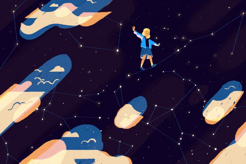Student connecting dots of constellations in the sky Student connecting dots of constellations in the sky