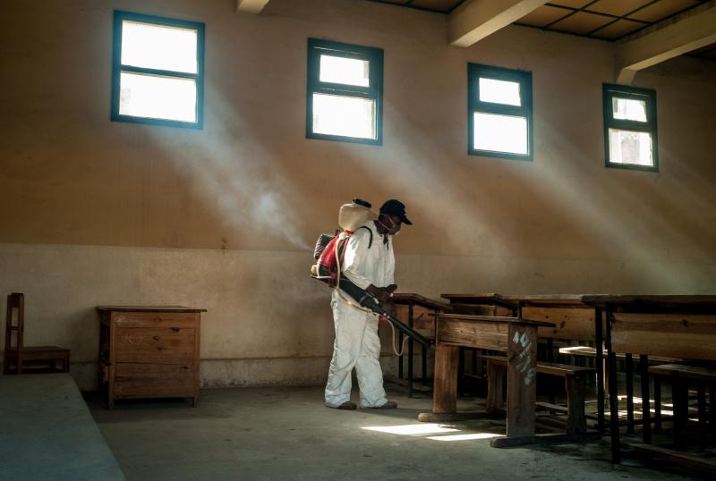 Workers spray to kill fleas in a public school in Antananarivo, Madagascar's capital. A bite from an infected flea can spread the plague, which has stricken 157 people in the island nation since August. Workers spray to kill fleas in a public school in Antananarivo, Madagascar's capital. A bite from an infected flea can spread the plague, which has stricken 157 people in the island nation since August.