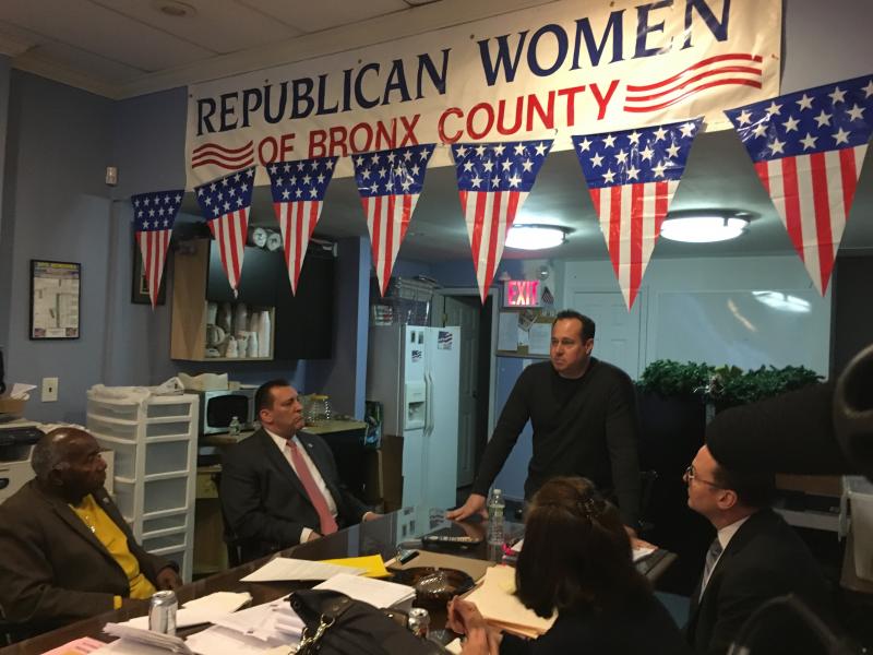 Mike Rendino, vice chairman of the Bronx Republican Party, leads a meeting of Bronx Republicans a week before New York's presidential primary. Mike Rendino, vice chairman of the Bronx Republican Party, leads a meeting of Bronx Republicans a week before New York's presidential primary.