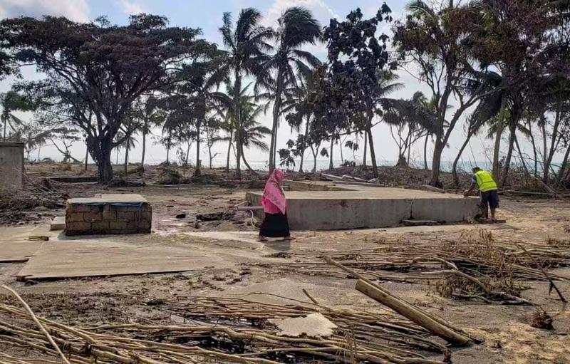 In this photo taken on Jan. 20, a beach resort in Tonga, on the outskirts of the capital of Nuku'alofa, shows the impact of the tsunami that hit the island nation in the wake of an underwater volcanic eruption. Aid efforts have been complicated by the pan In this photo taken on Jan. 20, a beach resort in Tonga, on the outskirts of the capital of Nuku'alofa, shows the impact of the tsunami that hit the island nation in the wake of an underwater volcanic eruption. Aid efforts have been complicated by the pan