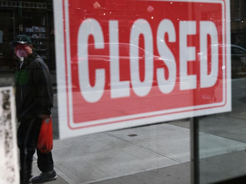 A store in New York City stands closed on April 21, 2020. A year after the coronavirus pandemic was declared, millions of Americans are still unemployed. A store in New York City stands closed on April 21, 2020. A year after the coronavirus pandemic was declared, millions of Americans are still unemployed.