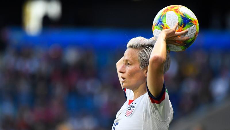 U.S. forward Megan Rapinoe throws the ball from the touch line during last week's World Cup match against Sweden. U.S. forward Megan Rapinoe throws the ball from the touch line during last week's World Cup match against Sweden.