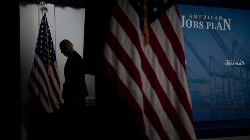 President Biden leaves after speaking about his sprawling $2.3 trillion American Jobs Plan on Wednesday. President Biden leaves after speaking about his sprawling $2.3 trillion American Jobs Plan on Wednesday.