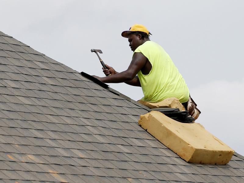 A construction worker lays down shingles on the roof of a new house in Brandon, Miss., on June 19. Construction jobs rose 4,000 in July — below the 18,000 added in June and the 19,000 added in July 2018. A construction worker lays down shingles on the roof of a new house in Brandon, Miss., on June 19. Construction jobs rose 4,000 in July — below the 18,000 added in June and the 19,000 added in July 2018.
