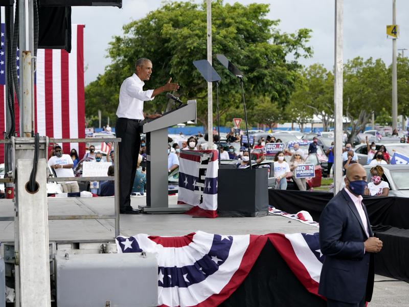 Former President Barack Obama campaigns for Democratic nominee Joe Biden in Miami. Obama encouraged people to vote, saying the next 10 days will "matter for decades to come." Former President Barack Obama campaigns for Democratic nominee Joe Biden in Miami. Obama encouraged people to vote, saying the next 10 days will "matter for decades to come."