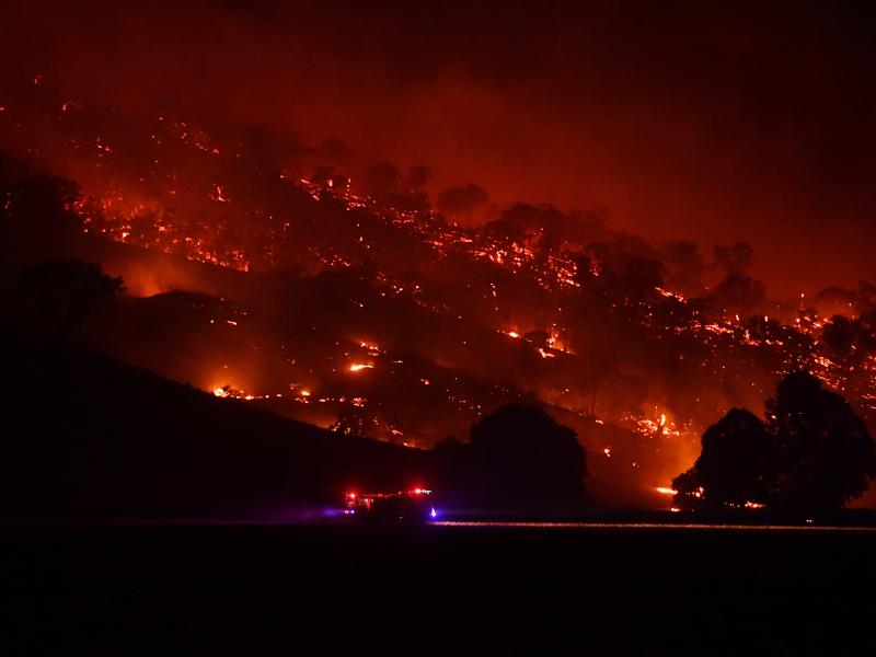 Firefighters conduct property protection patrols at the Dunn Road Fire on Friday in Mount Adrah, Australia. New South Wales is battling severe fire conditions, with high temperatures and strong winds forecast across the state. Firefighters conduct property protection patrols at the Dunn Road Fire on Friday in Mount Adrah, Australia. New South Wales is battling severe fire conditions, with high temperatures and strong winds forecast across the state.