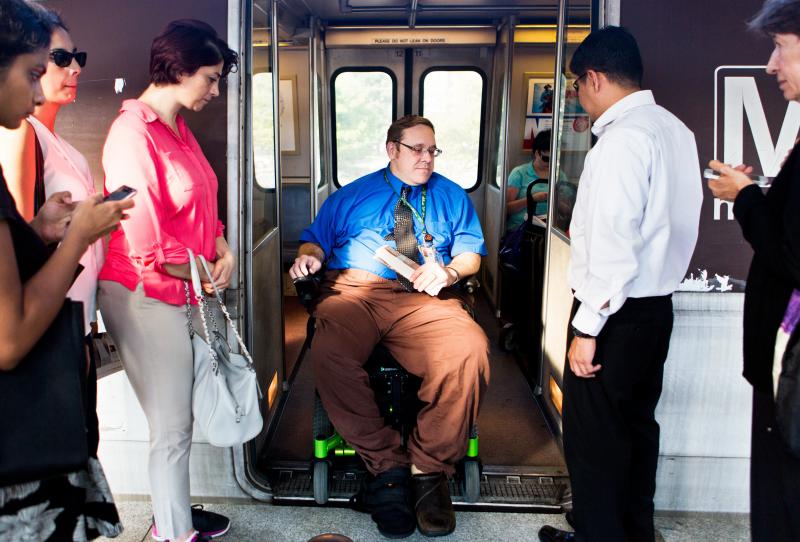 Jason Olsen, a 39-year-old policy adviser for the Department of Labor, uses the Washington, D.C., Metro to commute to work three times a week. On the other days of the week, Olsen telecommutes from home to avoid the challenge of taking the Metro. Jason Olsen, a 39-year-old policy adviser for the Department of Labor, uses the Washington, D.C., Metro to commute to work three times a week. On the other days of the week, Olsen telecommutes from home to avoid the challenge of taking the Metro.