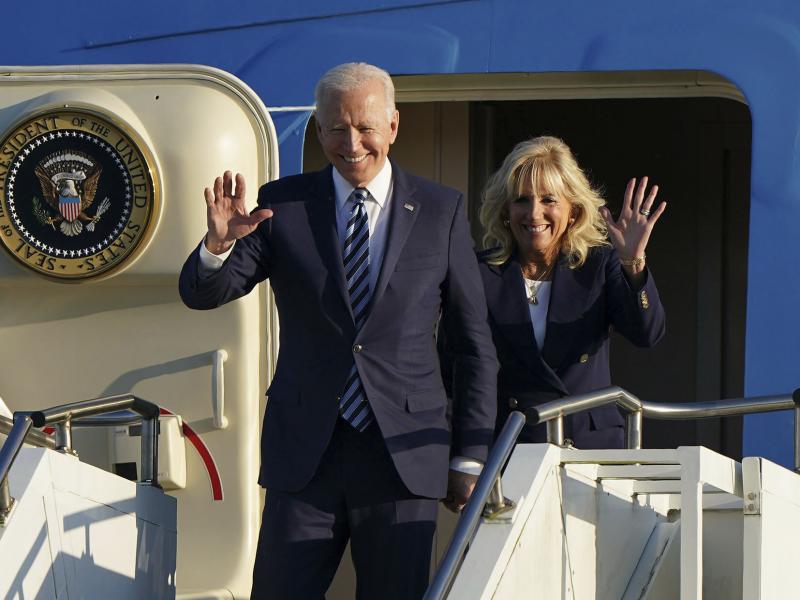 President Biden and first lady Jill Biden arrive Wednesday at Royal Air Force Mildenhall in England ahead of the G-7 summit. The president will try to reestablish U.S. global leadership and repair old friendships. President Biden and first lady Jill Biden arrive Wednesday at Royal Air Force Mildenhall in England ahead of the G-7 summit. The president will try to reestablish U.S. global leadership and repair old friendships.