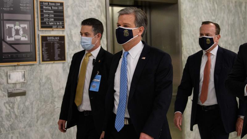 FBI Director Christopher Wray arrives for a hearing of the House Homeland Security Committee on Capitol Hill on Thursday. FBI Director Christopher Wray arrives for a hearing of the House Homeland Security Committee on Capitol Hill on Thursday.