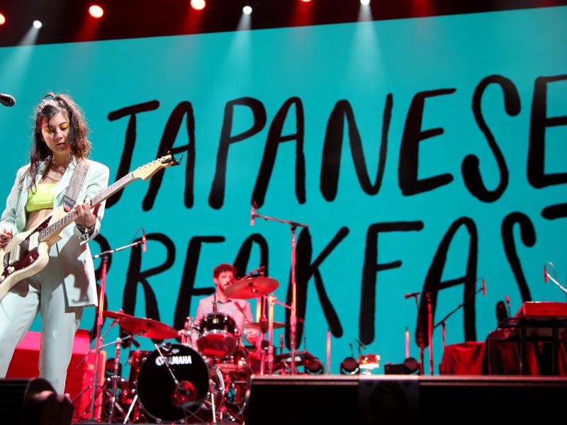 Michelle Zauner (L) of Japanese Breakfast performs with drummer Craig Hendrix at the Intersect music festival at the Las Vegas Festival Grounds on December 07, 2019 in Las Vegas, Nevada. Michelle Zauner (L) of Japanese Breakfast performs with drummer Craig Hendrix at the Intersect music festival at the Las Vegas Festival Grounds on December 07, 2019 in Las Vegas, Nevada.