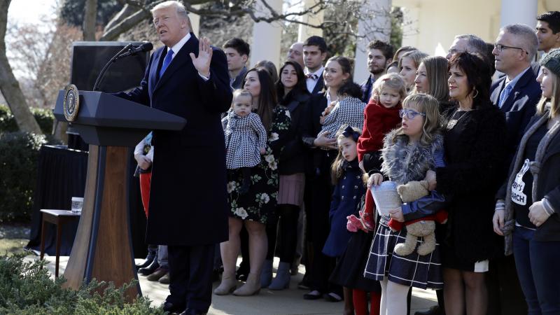 President Donald Trump speaks to the March for Life participants via satellite from the Rose Garden of the White House Friday. President Donald Trump speaks to the March for Life participants via satellite from the Rose Garden of the White House Friday.