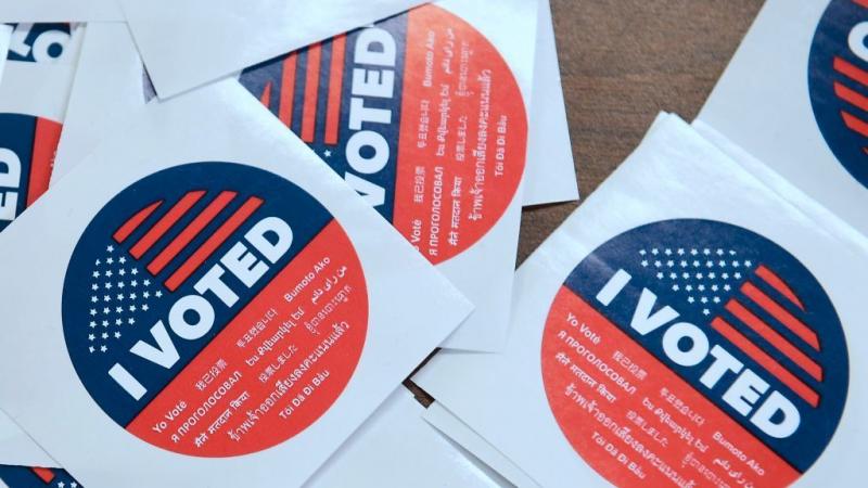 California's multilanguage "I Voted" stickers on offer for early voters at the Los Angeles County Registrar's Office in Norwalk, Calif. California's multilanguage "I Voted" stickers on offer for early voters at the Los Angeles County Registrar's Office in Norwalk, Calif.
