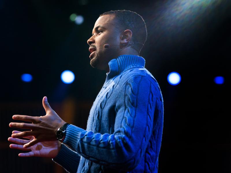 Zach Wood on the TED stage. Zach Wood on the TED stage.