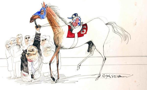 When illustrator Ralph Steadman accepted an assignment with writer Hunter S. Thompson at the Kentucky Derby, he never imagined the weekend that would ensue. Here, Steadman depicts the race's winner, a colt named Dust Commander. When illustrator Ralph Steadman accepted an assignment with writer Hunter S. Thompson at the Kentucky Derby, he never imagined the weekend that would ensue. Here, Steadman depicts the race's winner, a colt named Dust Commander.
