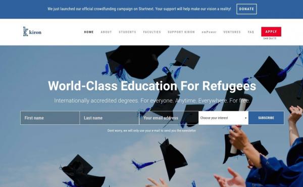 Kiron University, geared to refugees and displaced people, offers two years of online study toward a bachelor's degree. Students complete the degree at partner universities. Kiron University, geared to refugees and displaced people, offers two years of online study toward a bachelor's degree. Students complete the degree at partner universities.