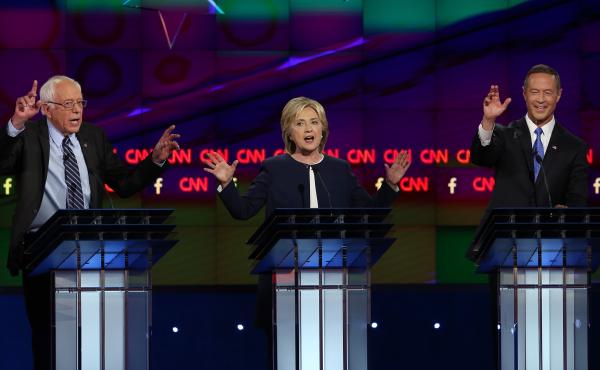 Democrats Bernie Sanders (from left), Hillary Clinton and Martin O'Malley debate in Las Vegas. Democrats Bernie Sanders (from left), Hillary Clinton and Martin O'Malley debate in Las Vegas.