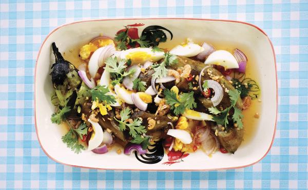 Ricker's grilled eggplant salad with egg and dried shrimp. Ricker's grilled eggplant salad with egg and dried shrimp.