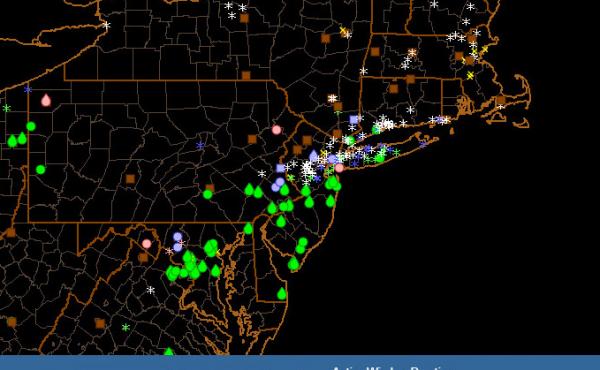 This map shows data reported by users of the mPING app during Friday's blizzard in the Northeast. This map shows data reported by users of the mPING app during Friday's blizzard in the Northeast.
