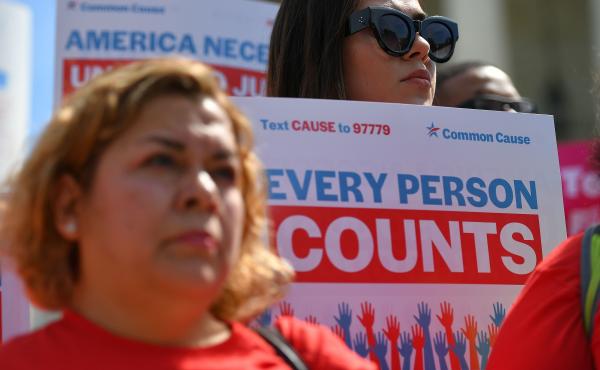 Demonstrators rally in Washington, D.C., in April 2019 against the now-blocked citizenship question that the Trump administration tried and failed to get on the 2020 census forms. Demonstrators rally in Washington, D.C., in April 2019 against the now-blocked citizenship question that the Trump administration tried and failed to get on the 2020 census forms.
