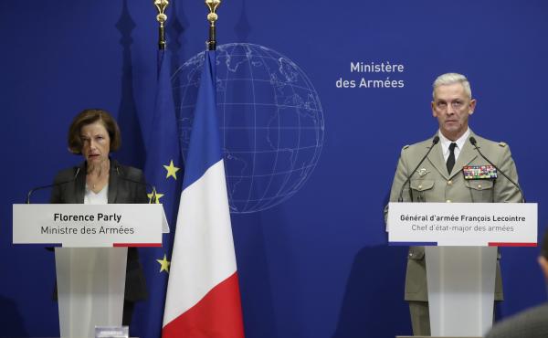 French Defense Minister Florence Parly (left) and French Army Chief of Staff Gen. François Lecointre said Tuesday that two helicopters collided in midair and killed 13 French soldiers fighting Islamic extremists in Mali. French Defense Minister Florence Parly (left) and French Army Chief of Staff Gen. François Lecointre said Tuesday that two helicopters collided in midair and killed 13 French soldiers fighting Islamic extremists in Mali.
