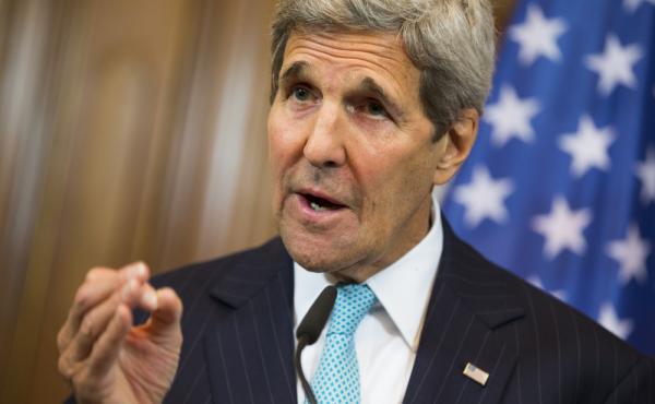 Secretary of State John Kerry gestures Sunday during a news conference at Villa Borsig, Berlin, with German Foreign Minister Frank-Walter Steinmeier about the ongoing crisis in Syria. Secretary of State John Kerry gestures Sunday during a news conference at Villa Borsig, Berlin, with German Foreign Minister Frank-Walter Steinmeier about the ongoing crisis in Syria.