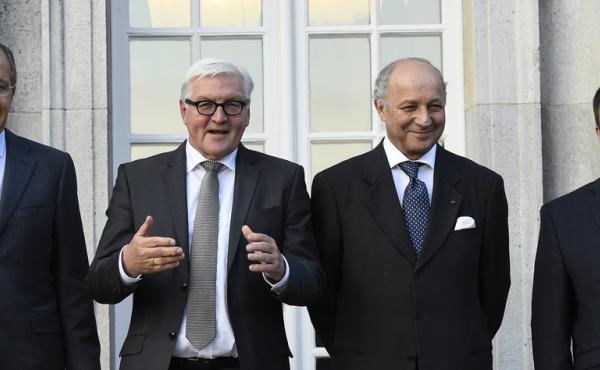 Russian Foreign Minister Sergey Lavrov, German Foreign Minister Frank-Walter Steinmeier, French Foreign Minister Laurent Fabius and Ukrainian Foreign Minister Pavlo Klimkin pose for a picture ahead of their meeting at the foreign ministry's guesthouse, Vi Russian Foreign Minister Sergey Lavrov, German Foreign Minister Frank-Walter Steinmeier, French Foreign Minister Laurent Fabius and Ukrainian Foreign Minister Pavlo Klimkin pose for a picture ahead of their meeting at the foreign ministry's guesthouse, Vi