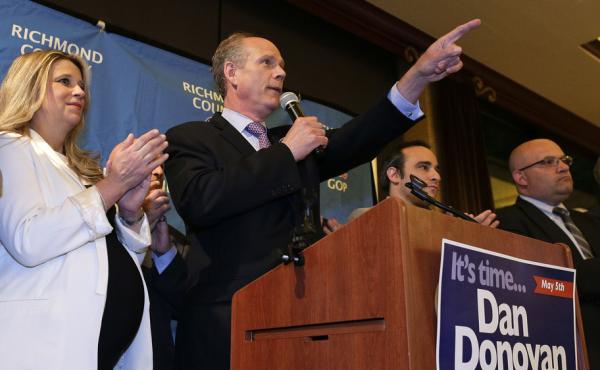District Attorney Dan Donovan celebrates after his win in a special election to Congress from Staten Island, N.Y. District Attorney Dan Donovan celebrates after his win in a special election to Congress from Staten Island, N.Y.