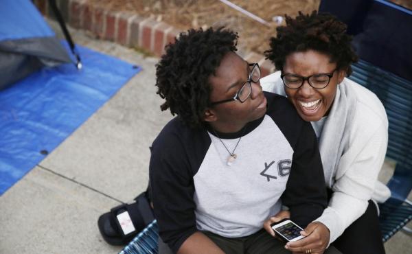 Shante Wolfe (left) and Tori Sisson camped outside the Montgomery County Courthouse on Sunday. Shante Wolfe (left) and Tori Sisson camped outside the Montgomery County Courthouse on Sunday.